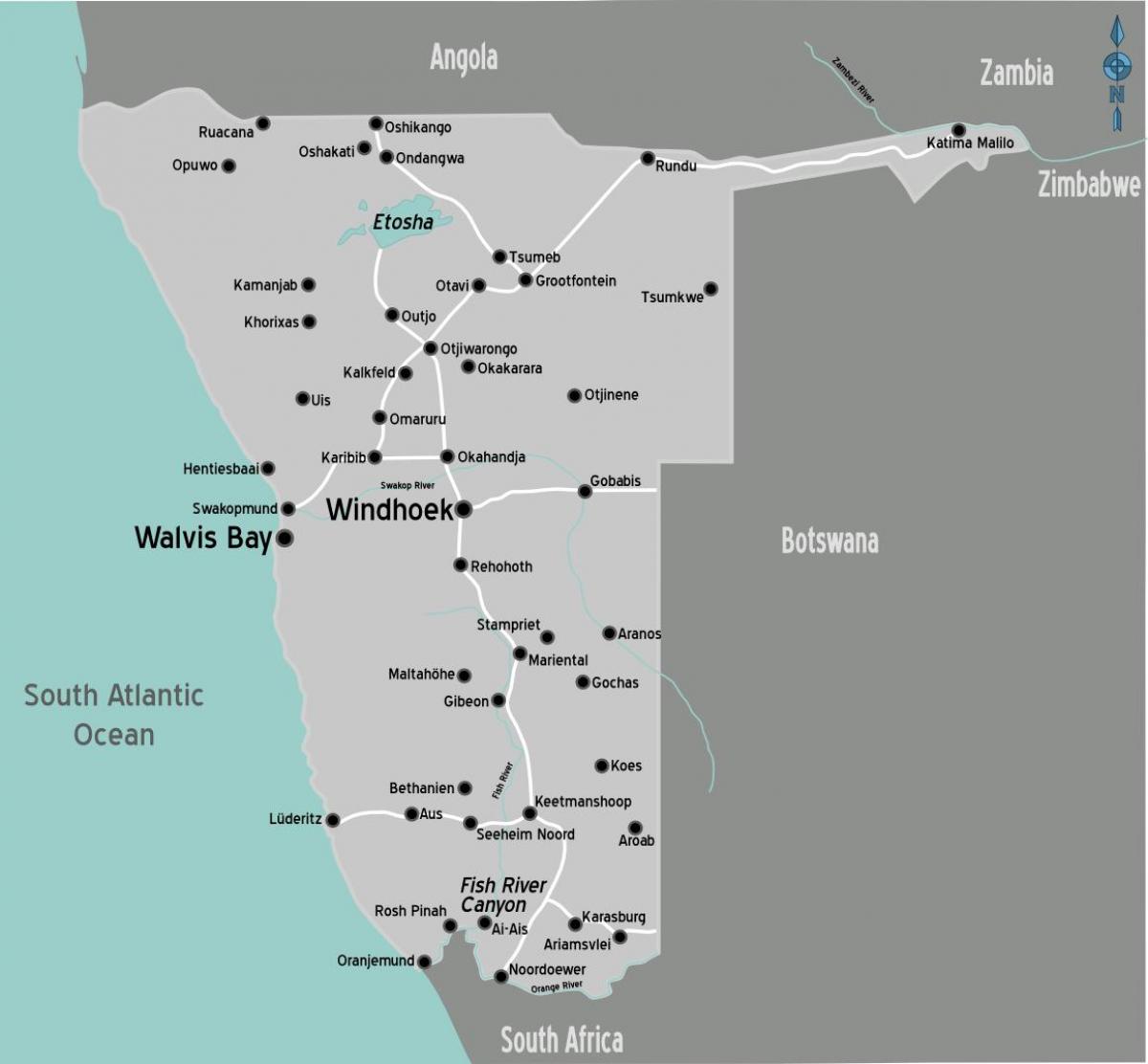 Mapa de les gasolineres Namíbia