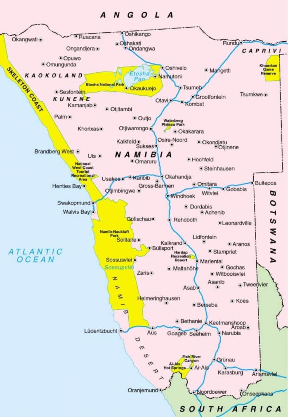 Mapa de Namíbia mostrant municipis