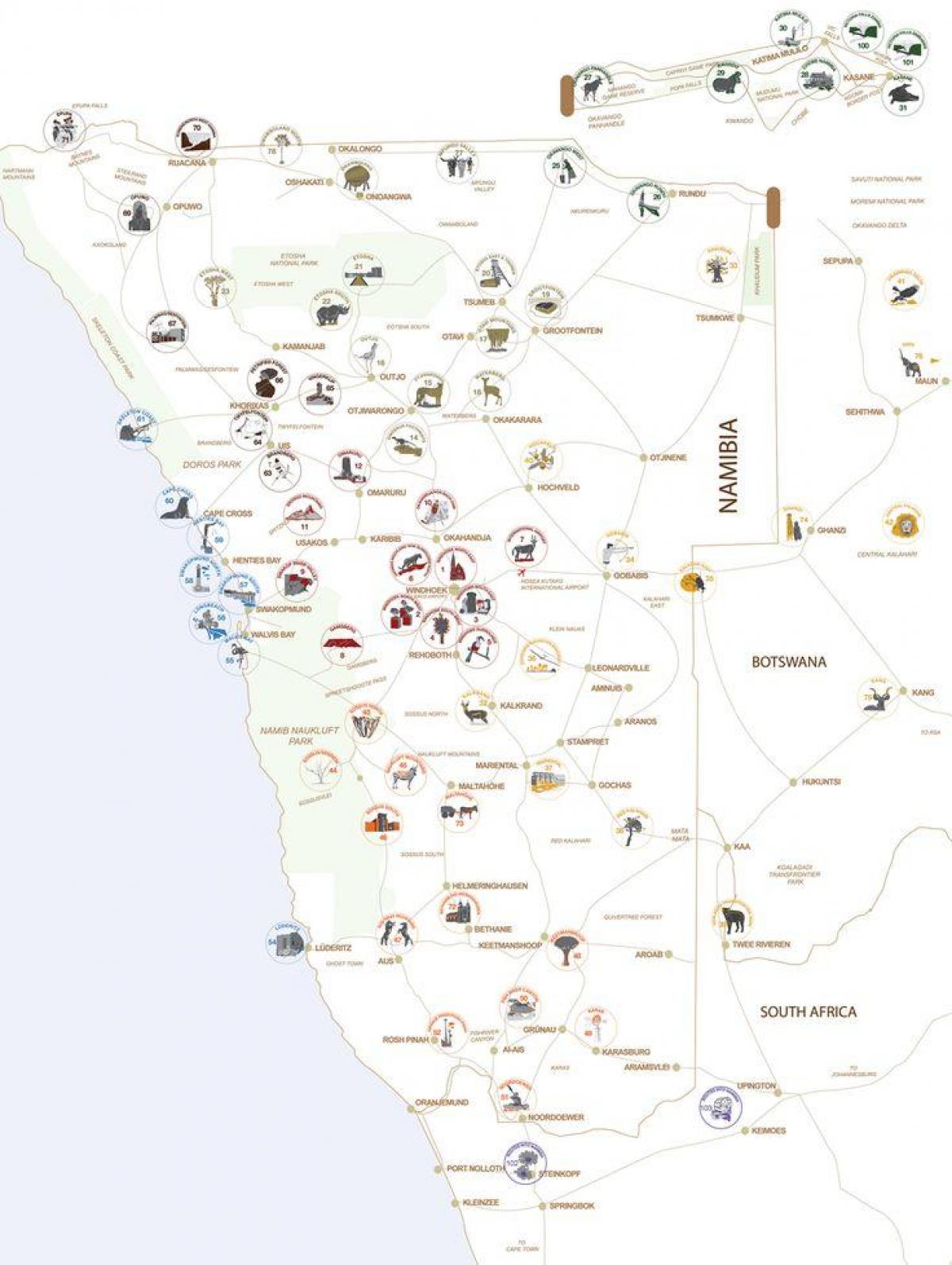 Mapa de Namíbia tour de planificació